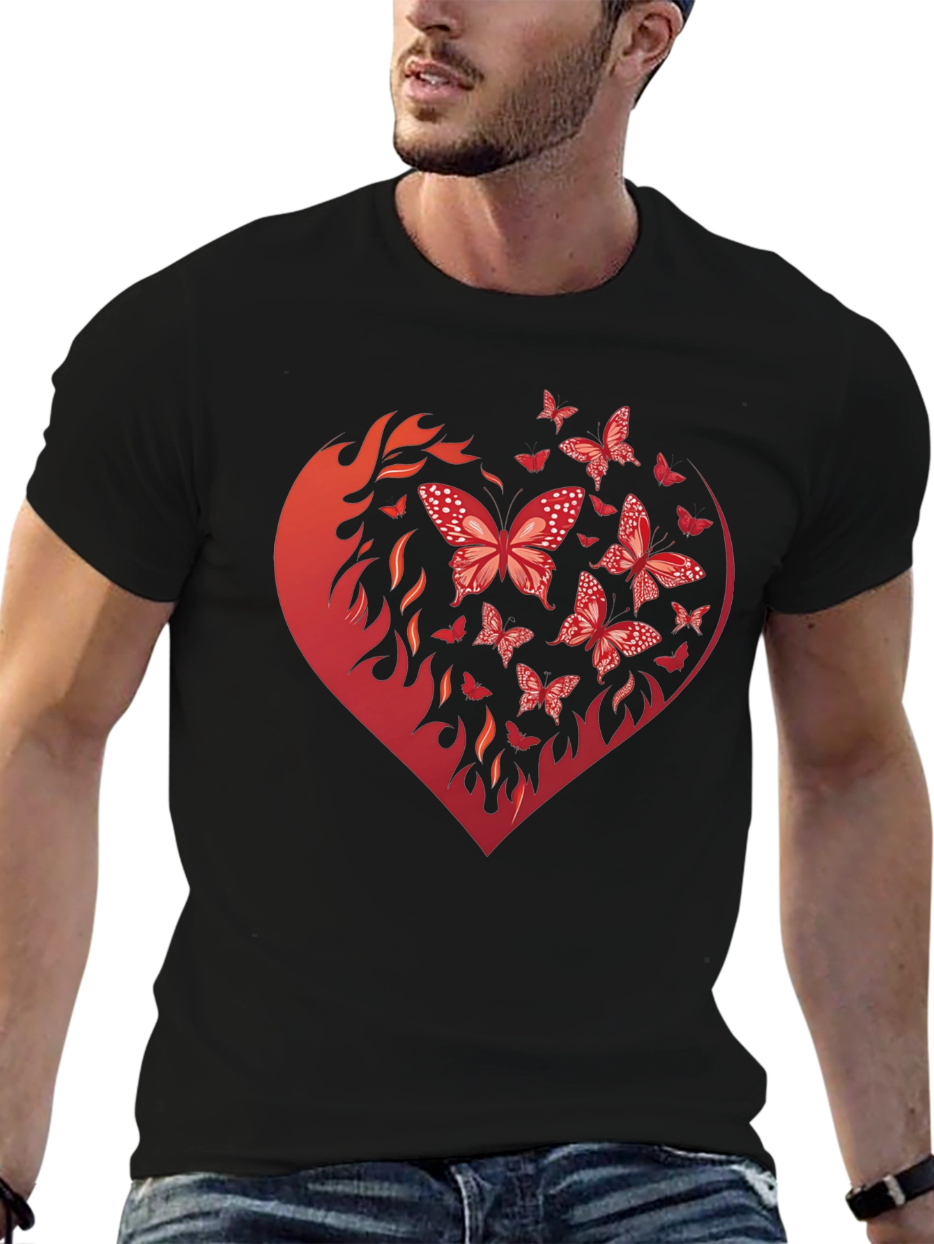 Butterfly Heart Graphic Black T-Shirt