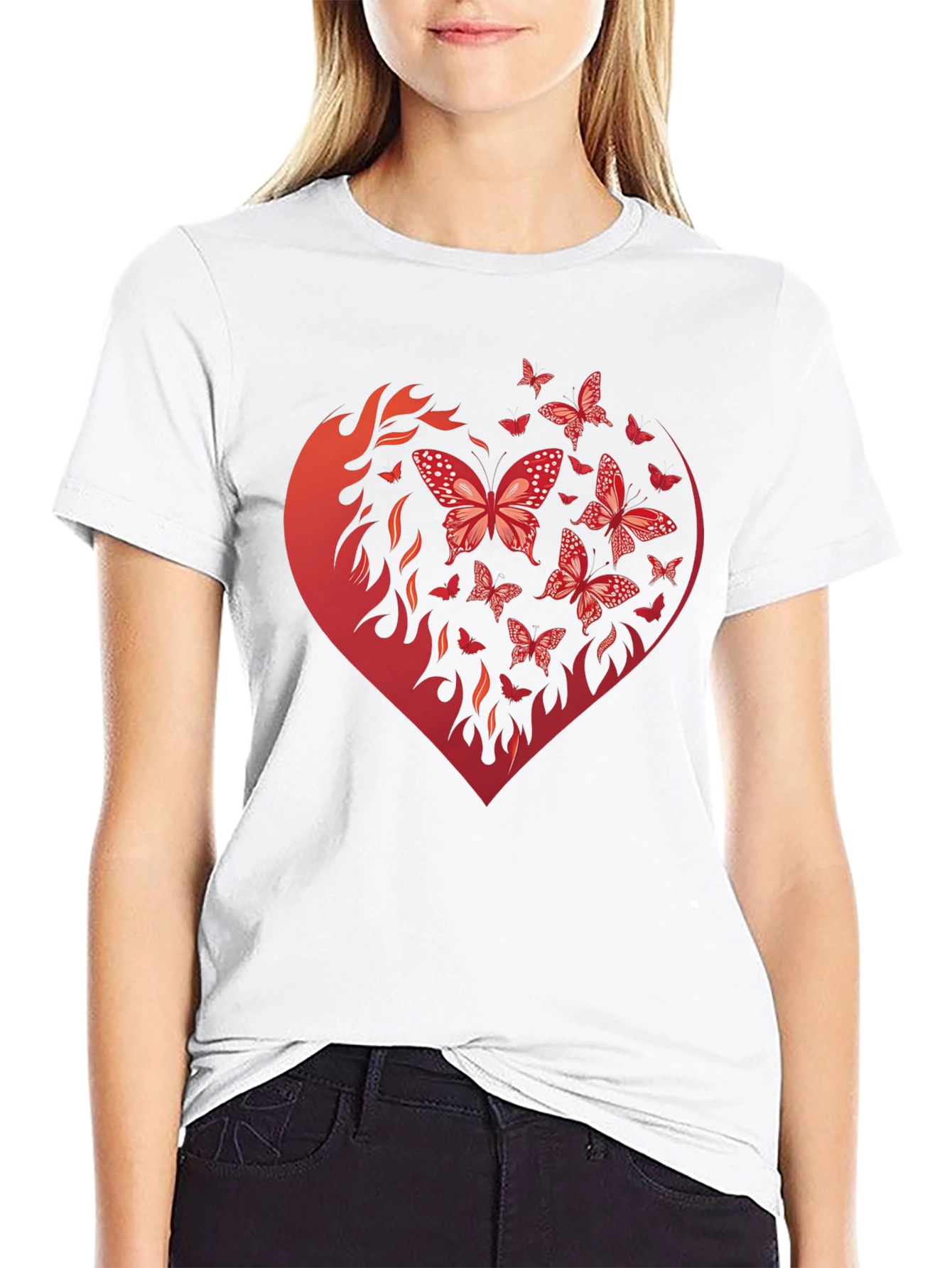 Butterfly Heart Graphic Black T-Shirt
