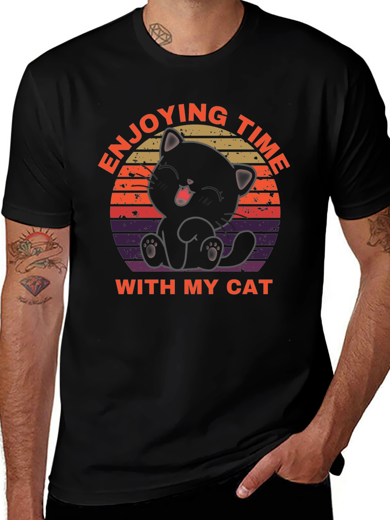 Enjoying Time With My Cat Black T-Shirt