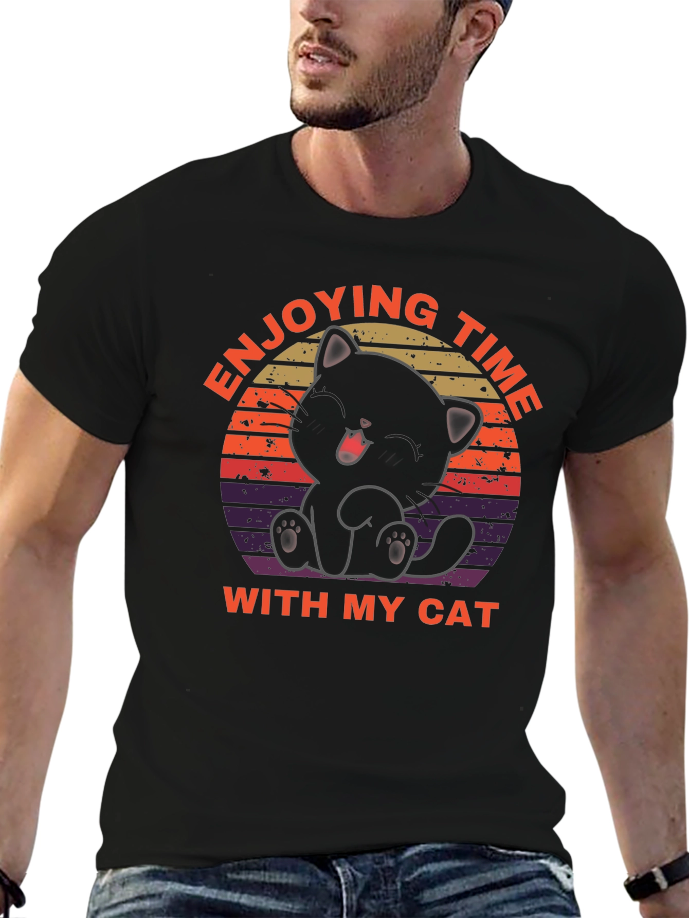 Enjoying Time With My Cat Black T-Shirt