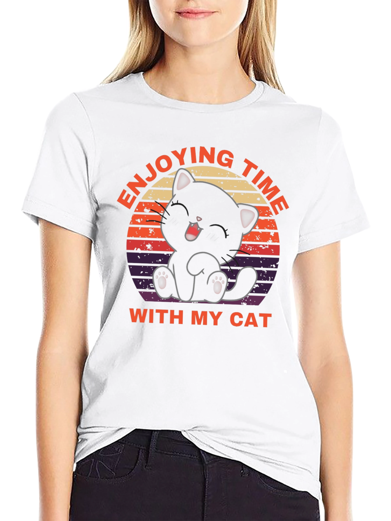 Enjoying Time With My Cat Black T-Shirt