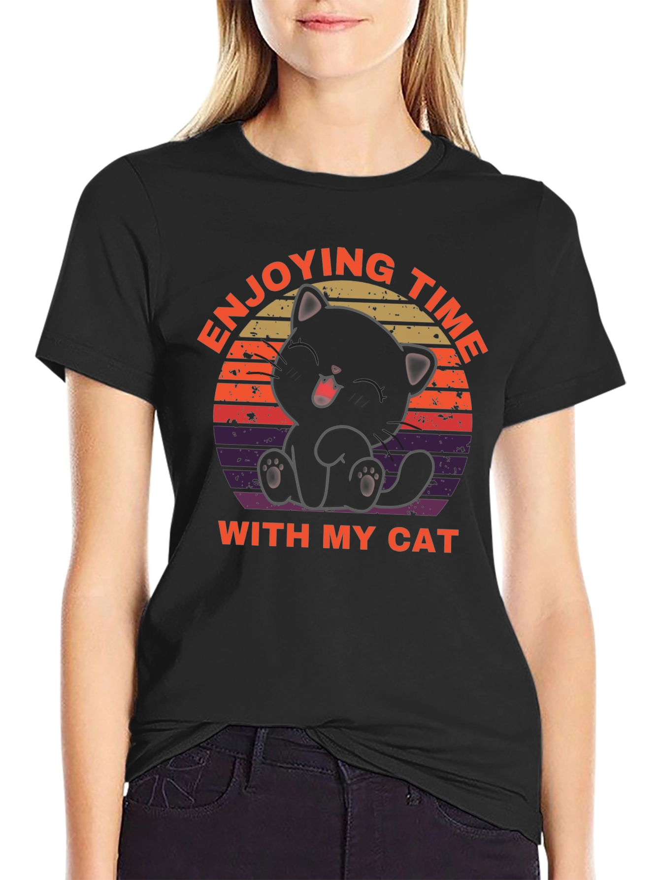 Enjoying Time With My Cat Black T-Shirt