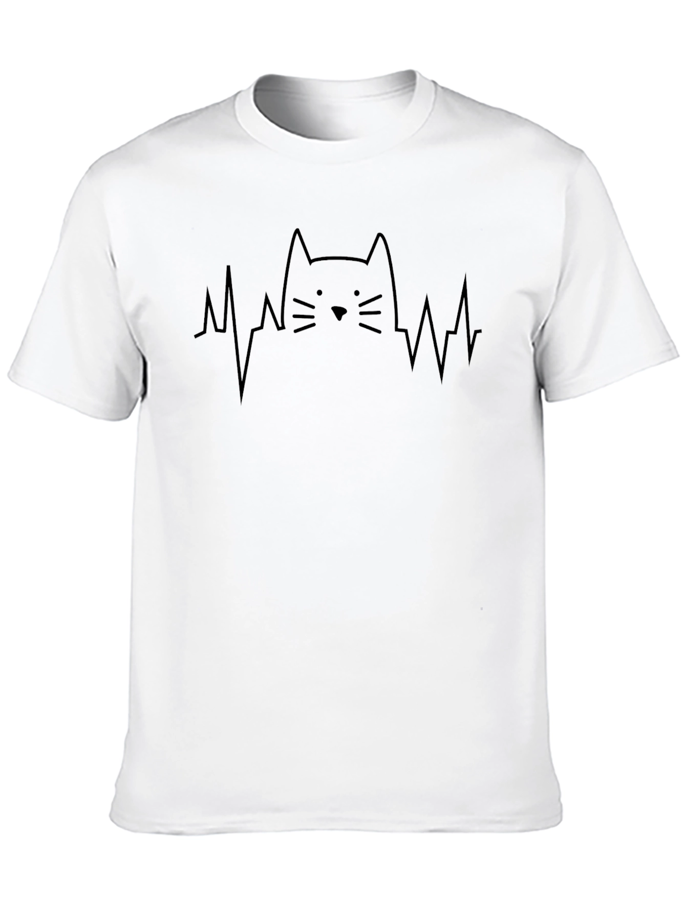 Cat Heartbeat Graphic T-Shirt - Black