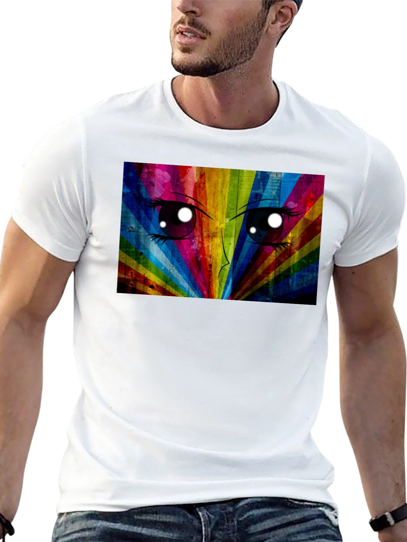 Rainbow Anime Eyes Black T-Shirt