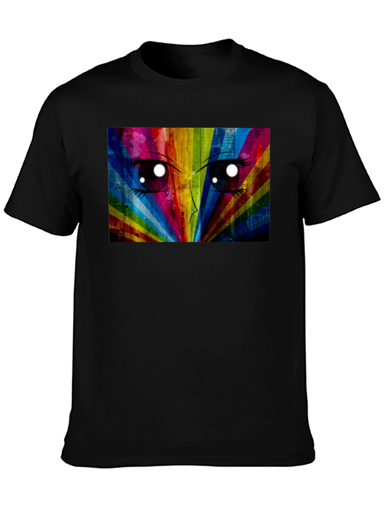 Rainbow Anime Eyes Black T-Shirt