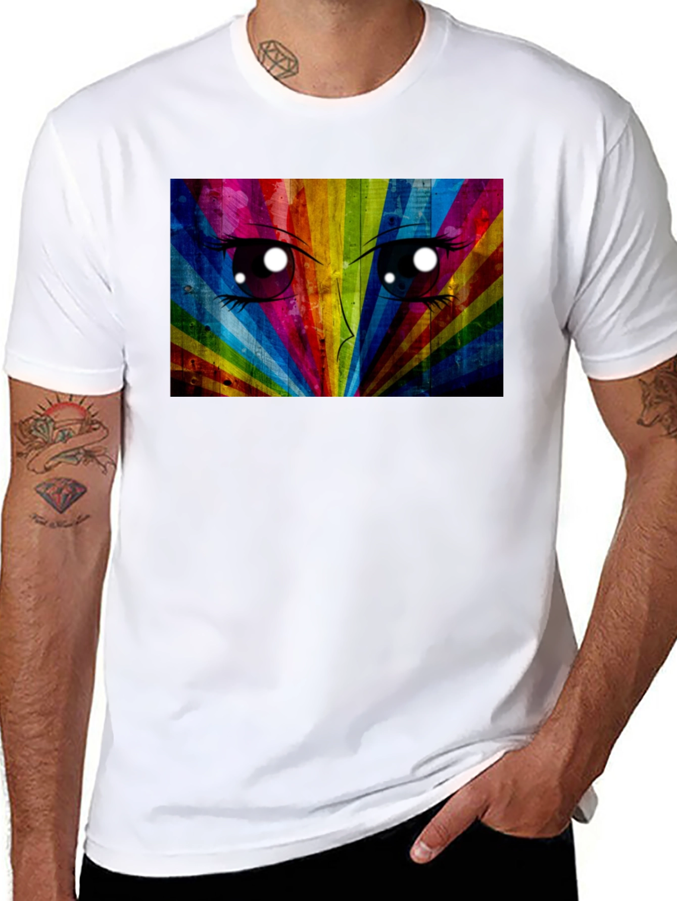 Rainbow Anime Eyes Black T-Shirt