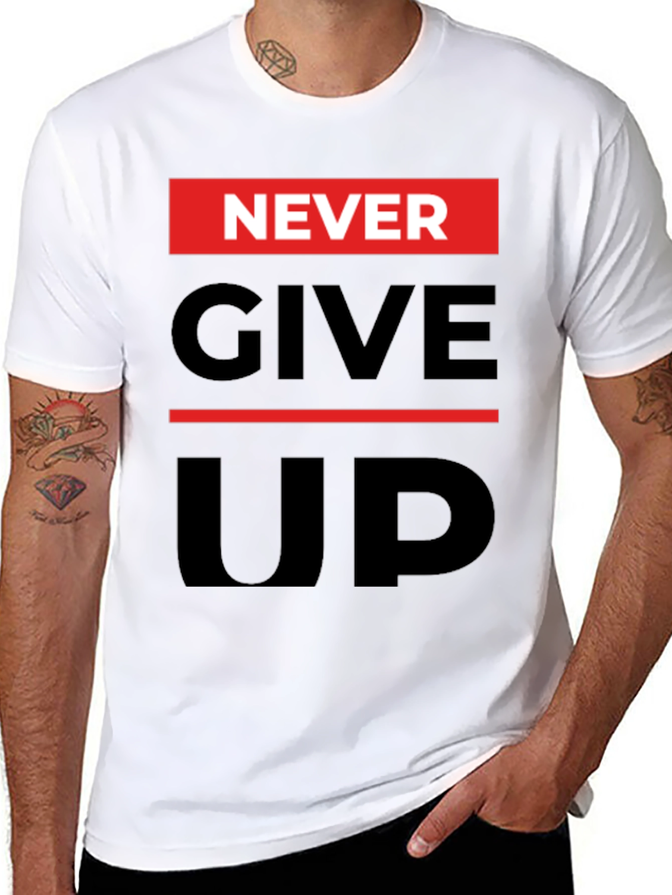 Never Give Up Graphic Print T-Shirt - Motivational