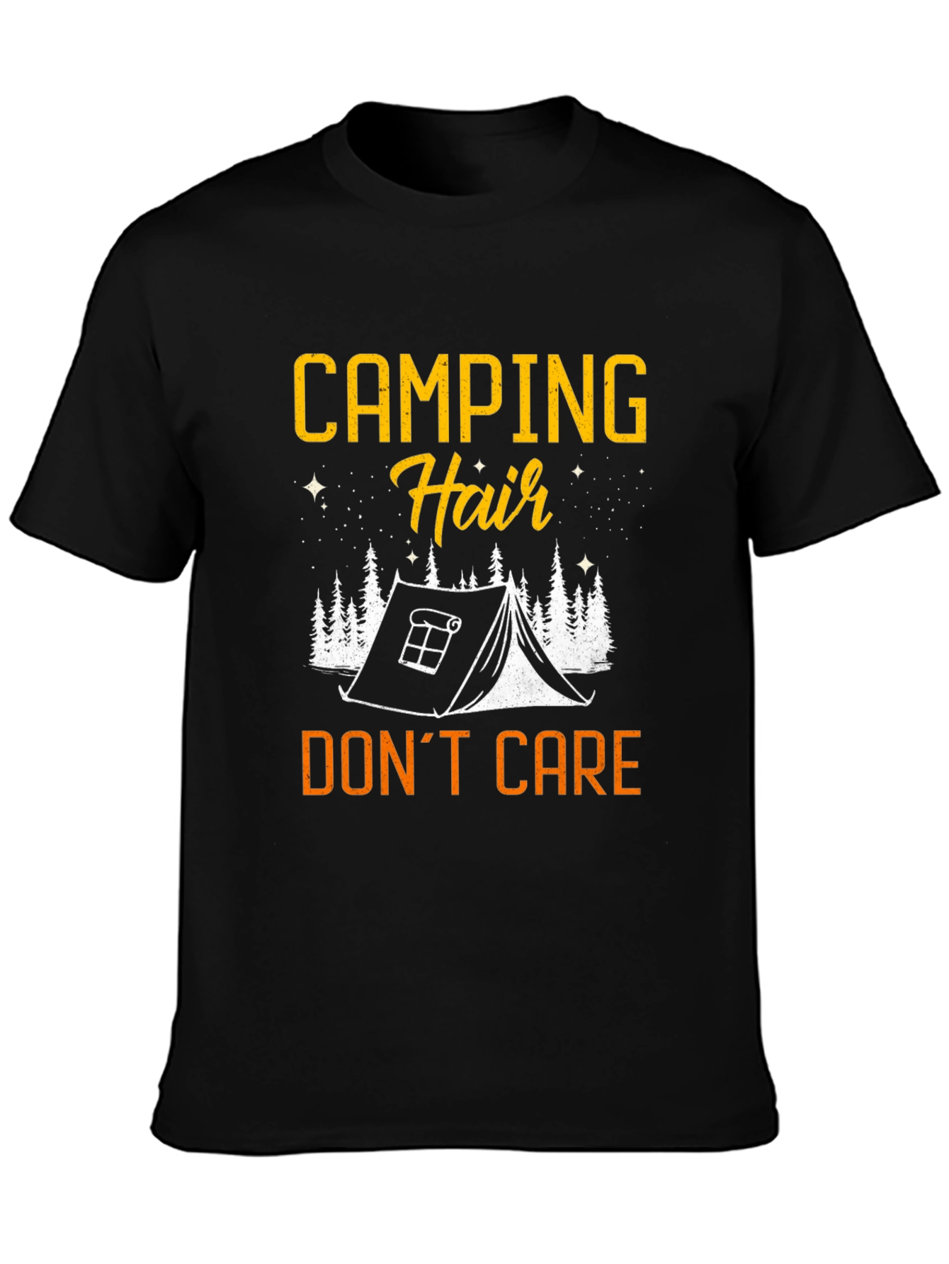Camping Hair Dont Care Black Graphic Tee