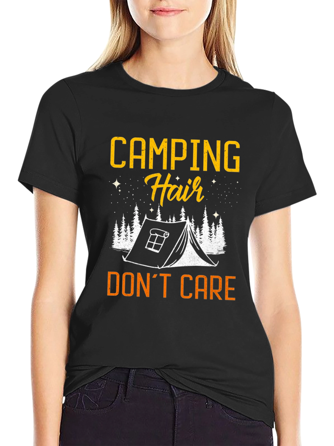 Camping Hair Dont Care Black Graphic Tee