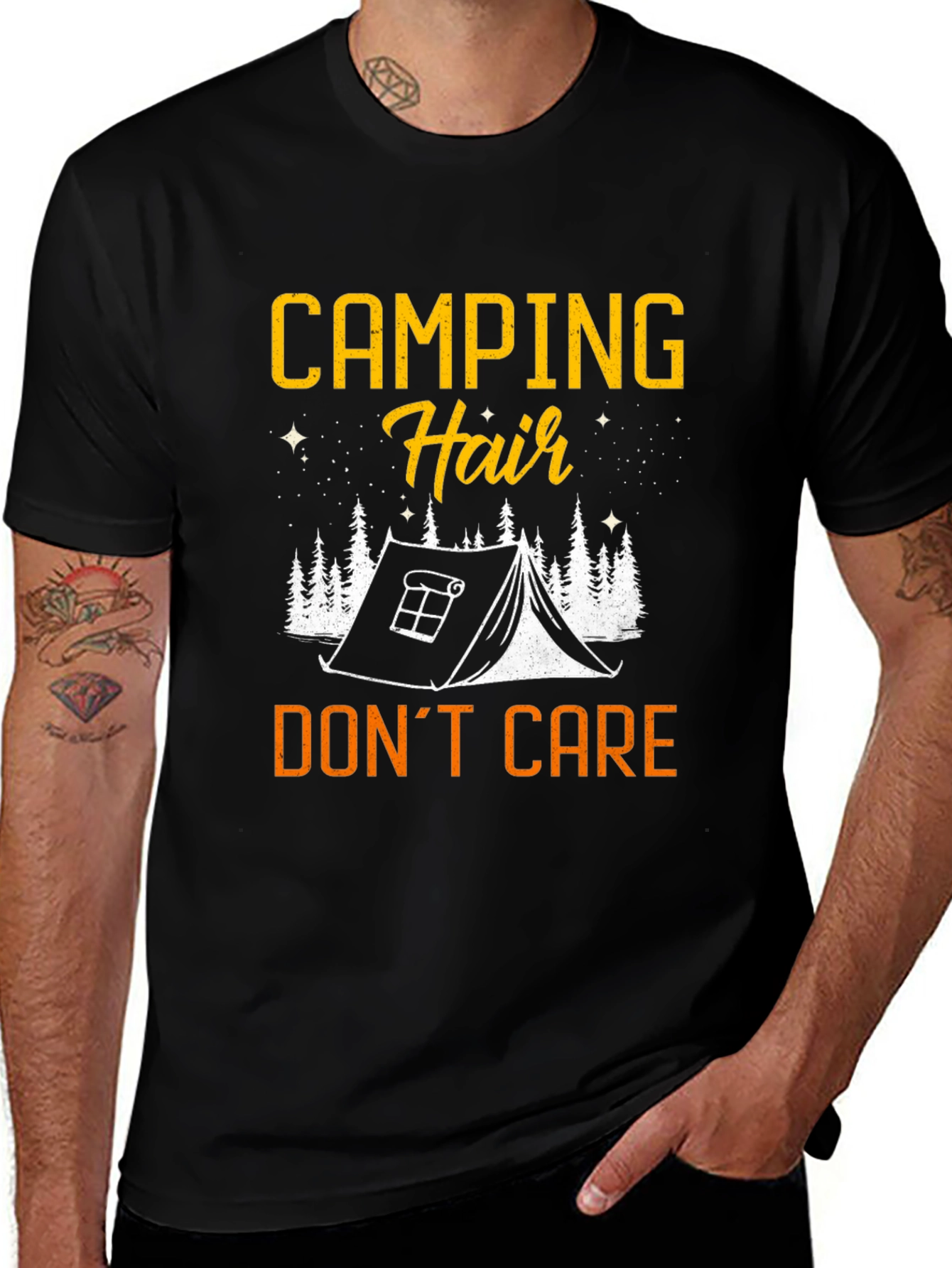 Camping Hair Dont Care Black Graphic Tee