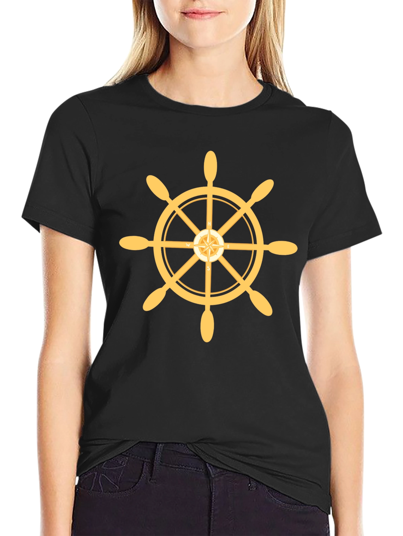 Nautical Wheel Graphic Black T-Shirt