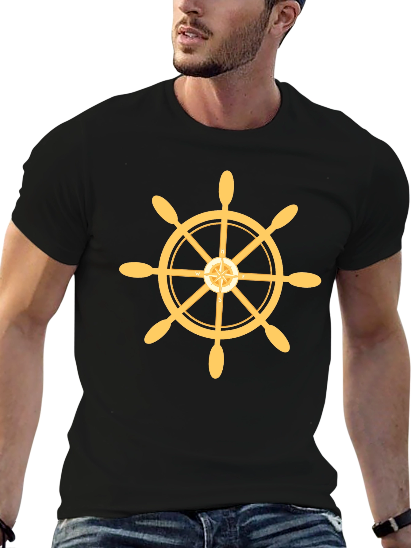 Nautical Wheel Graphic Black T-Shirt