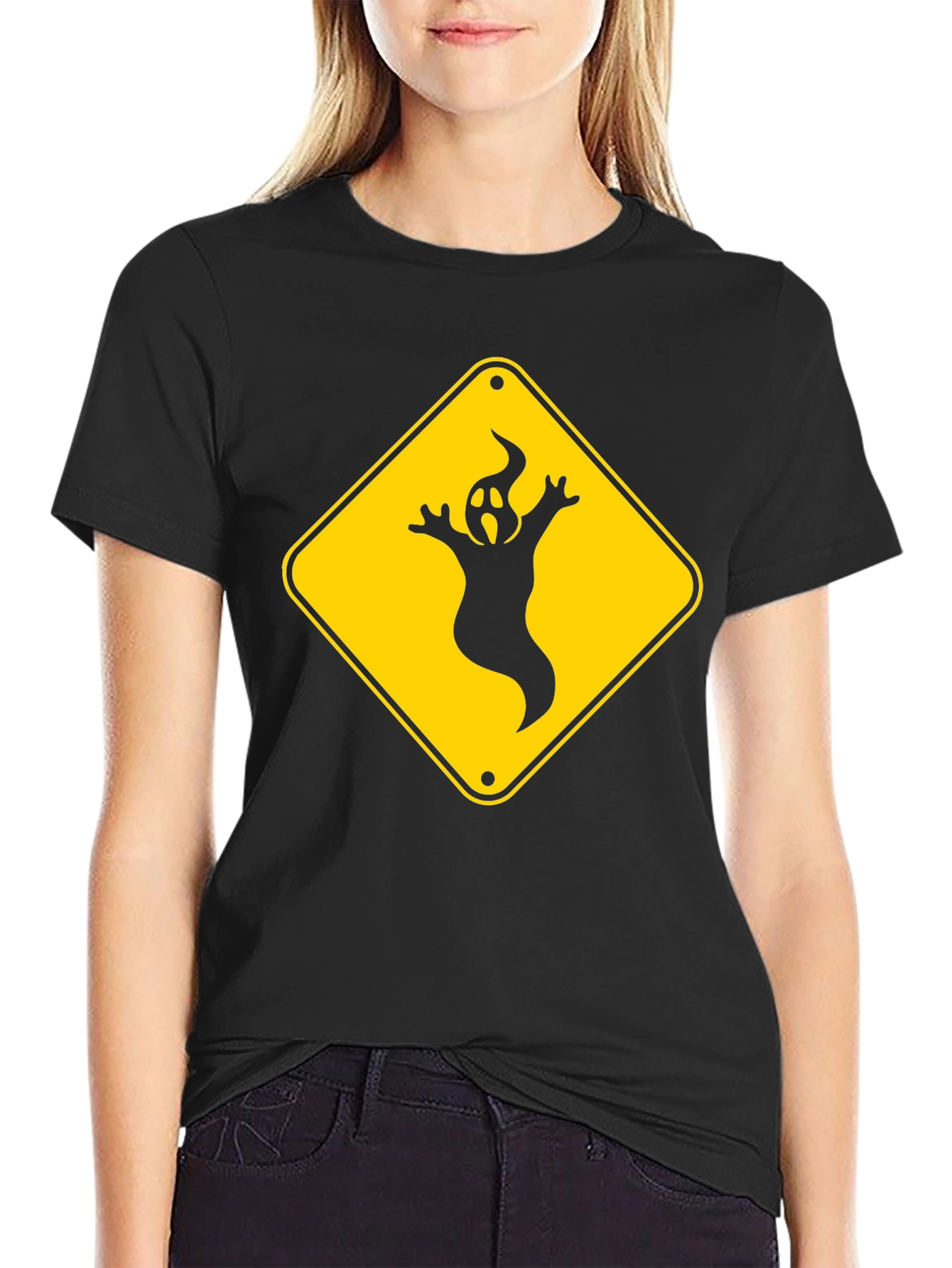 Ghost Crossing Sign T-Shirt - Halloween Fun!