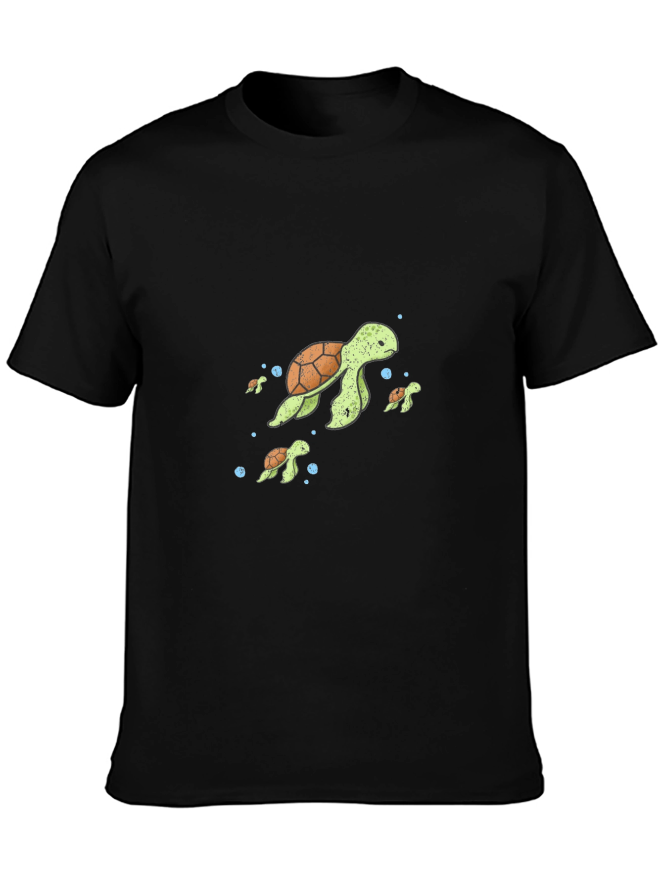 Turtle Family Graphic Tee - Black Cotton T-Shirt