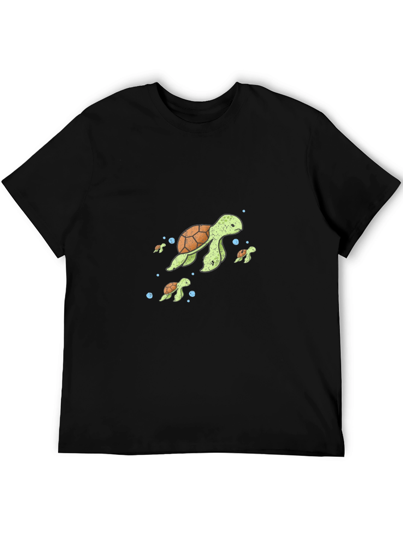 Turtle Family Graphic Tee - Black Cotton T-Shirt
