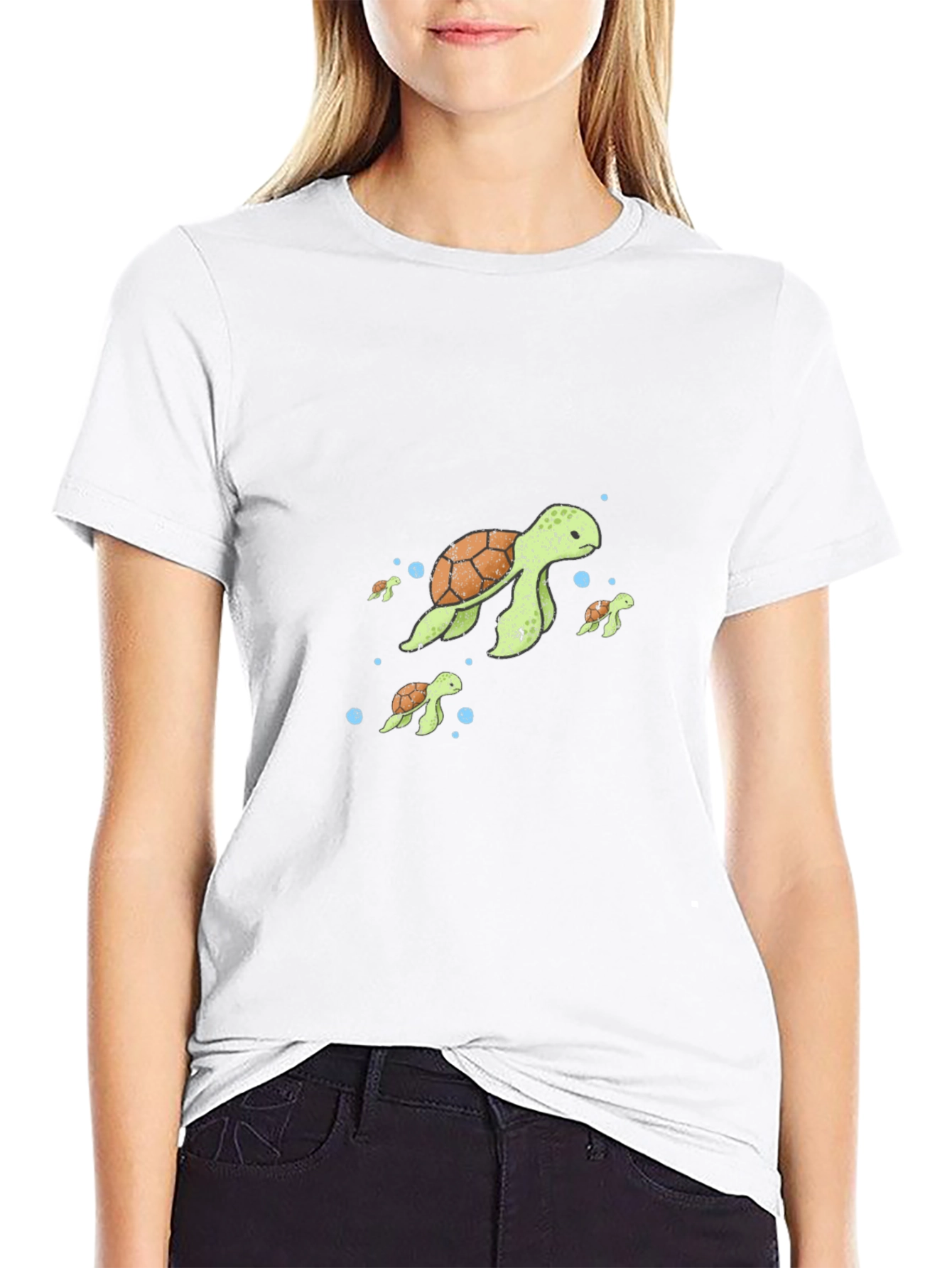 Turtle Family Graphic Tee - Black Cotton T-Shirt