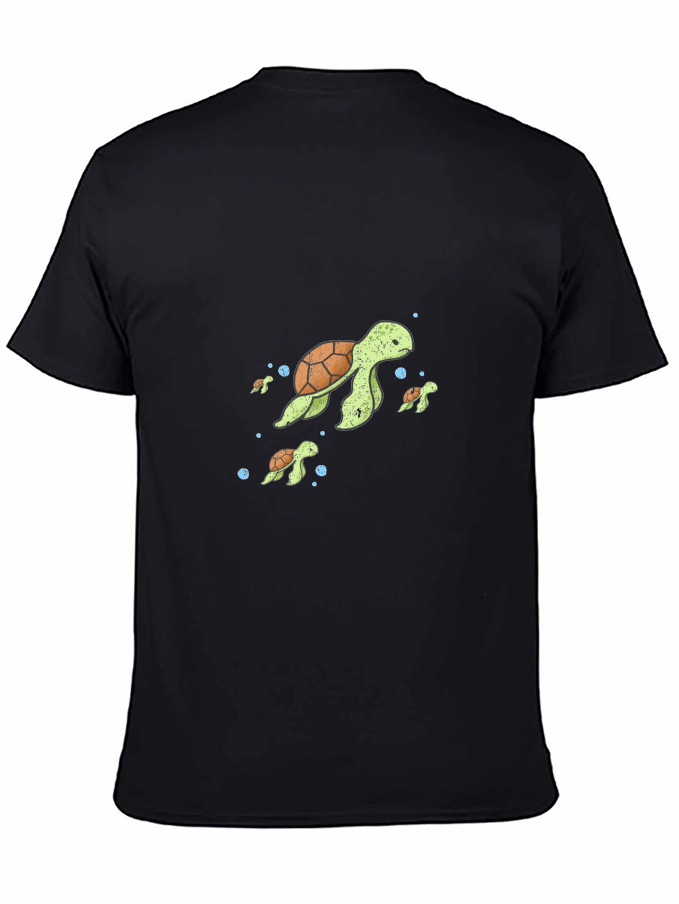 Turtle Family Graphic Tee - Black Cotton T-Shirt