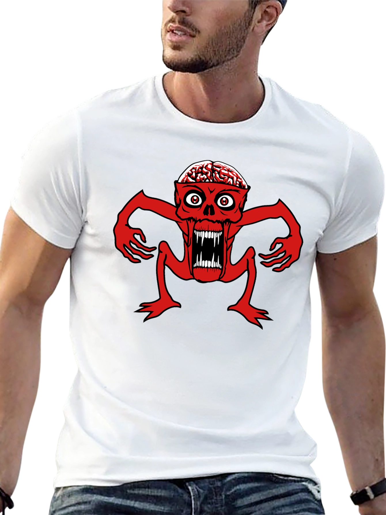 Brain Eating Monster Graphic T-Shirt - Black
