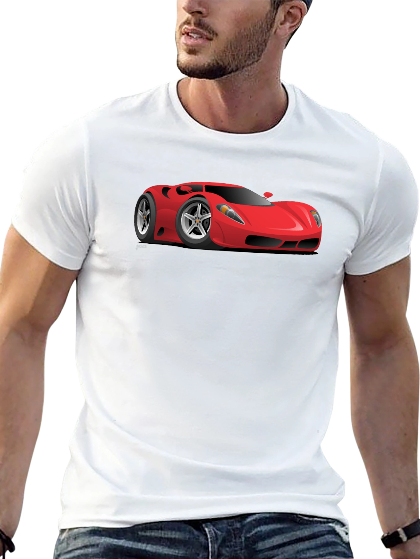 Mens Black T-Shirt with Red Sports Car Graphic