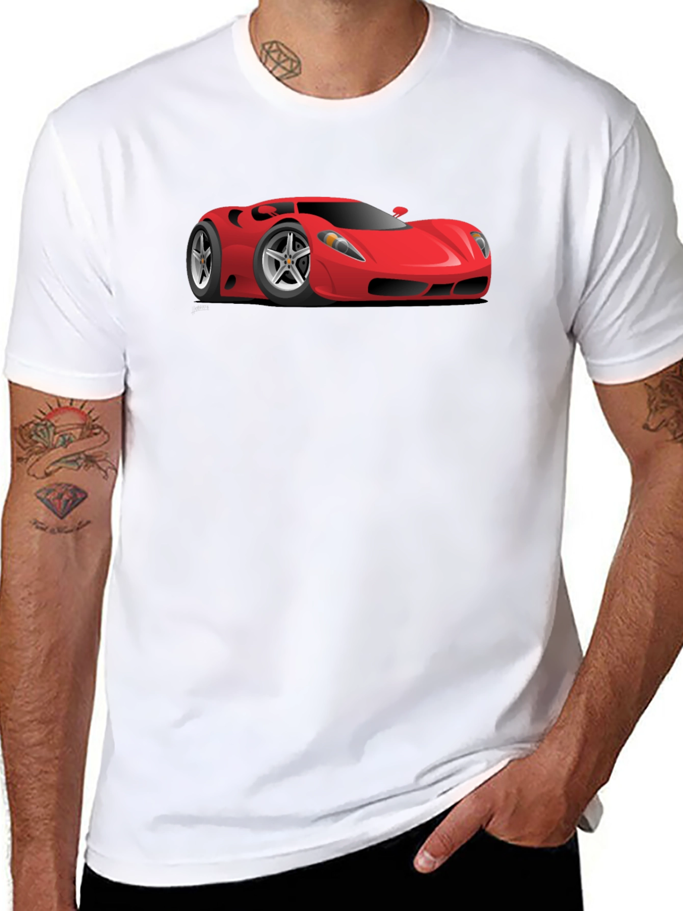 Mens Black T-Shirt with Red Sports Car Graphic