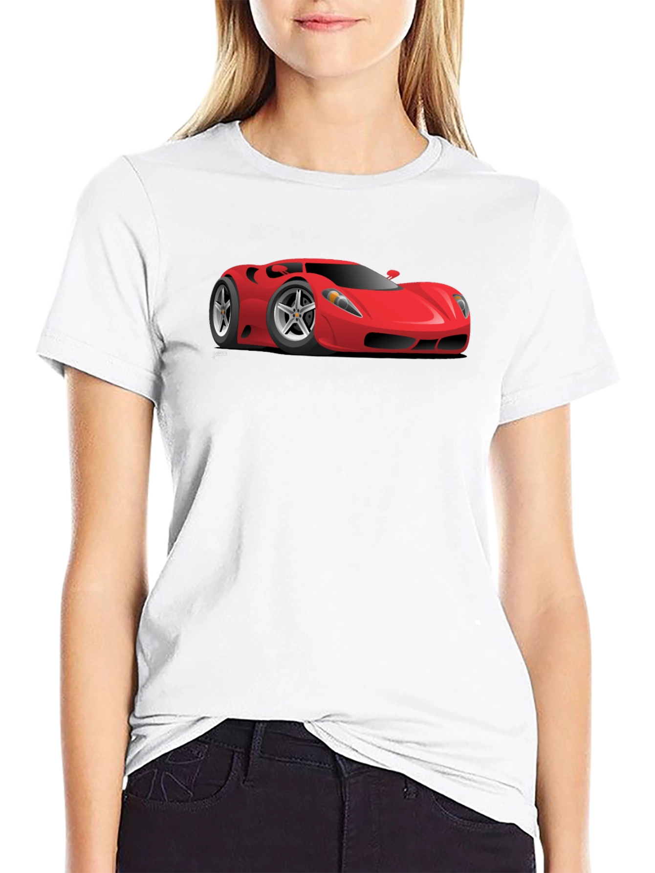 Mens Black T-Shirt with Red Sports Car Graphic