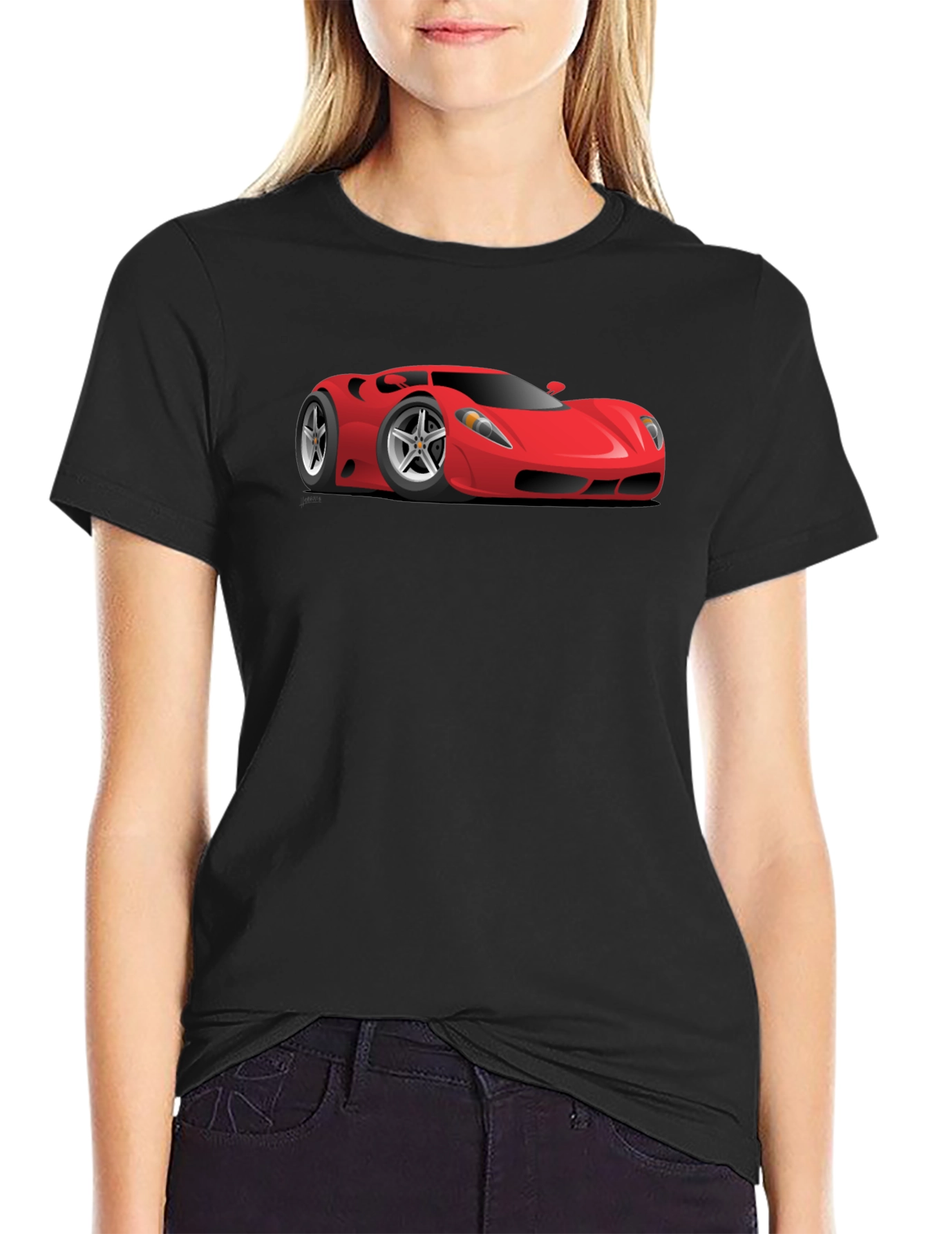 Mens Black T-Shirt with Red Sports Car Graphic