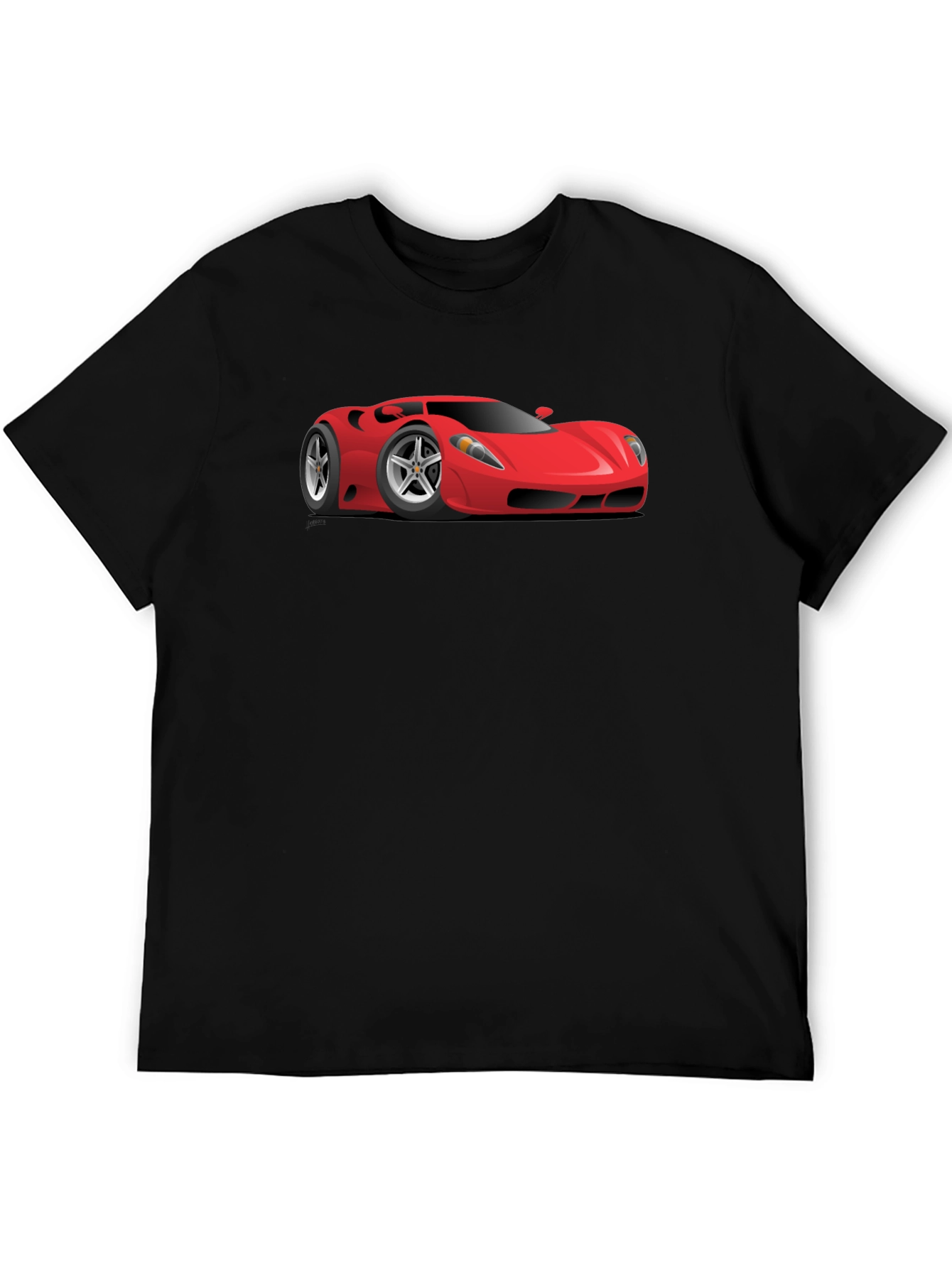 Mens Black T-Shirt with Red Sports Car Graphic