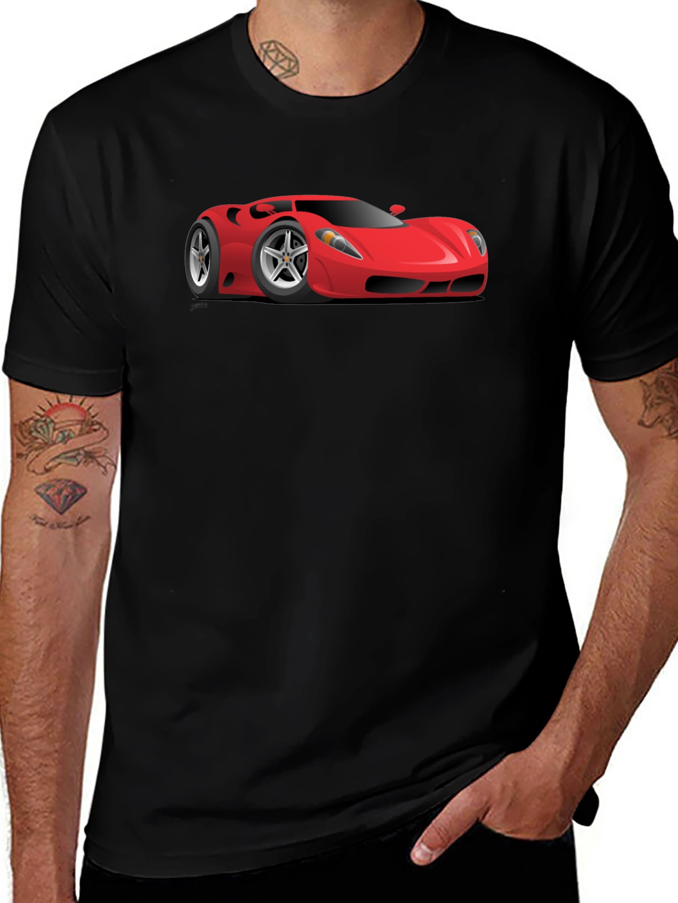 Mens Black T-Shirt with Red Sports Car Graphic