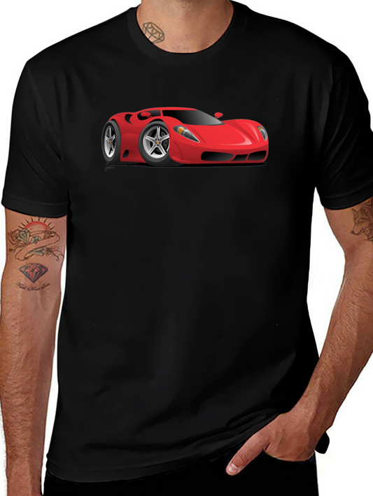 Mens Black T-Shirt with Red Sports Car Graphic