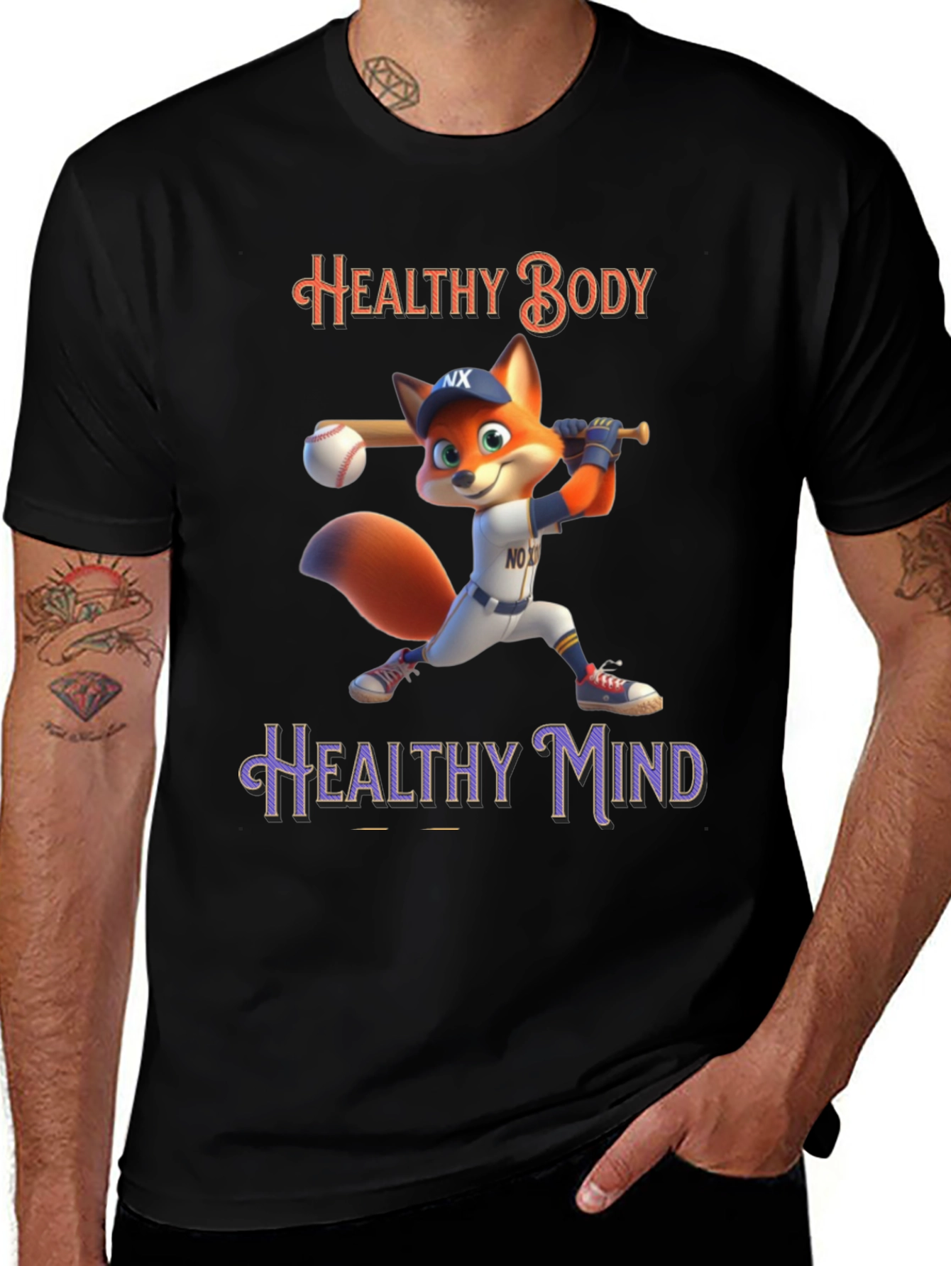 Healthy Body Healthy Mind Fox Baseball T-Shirt