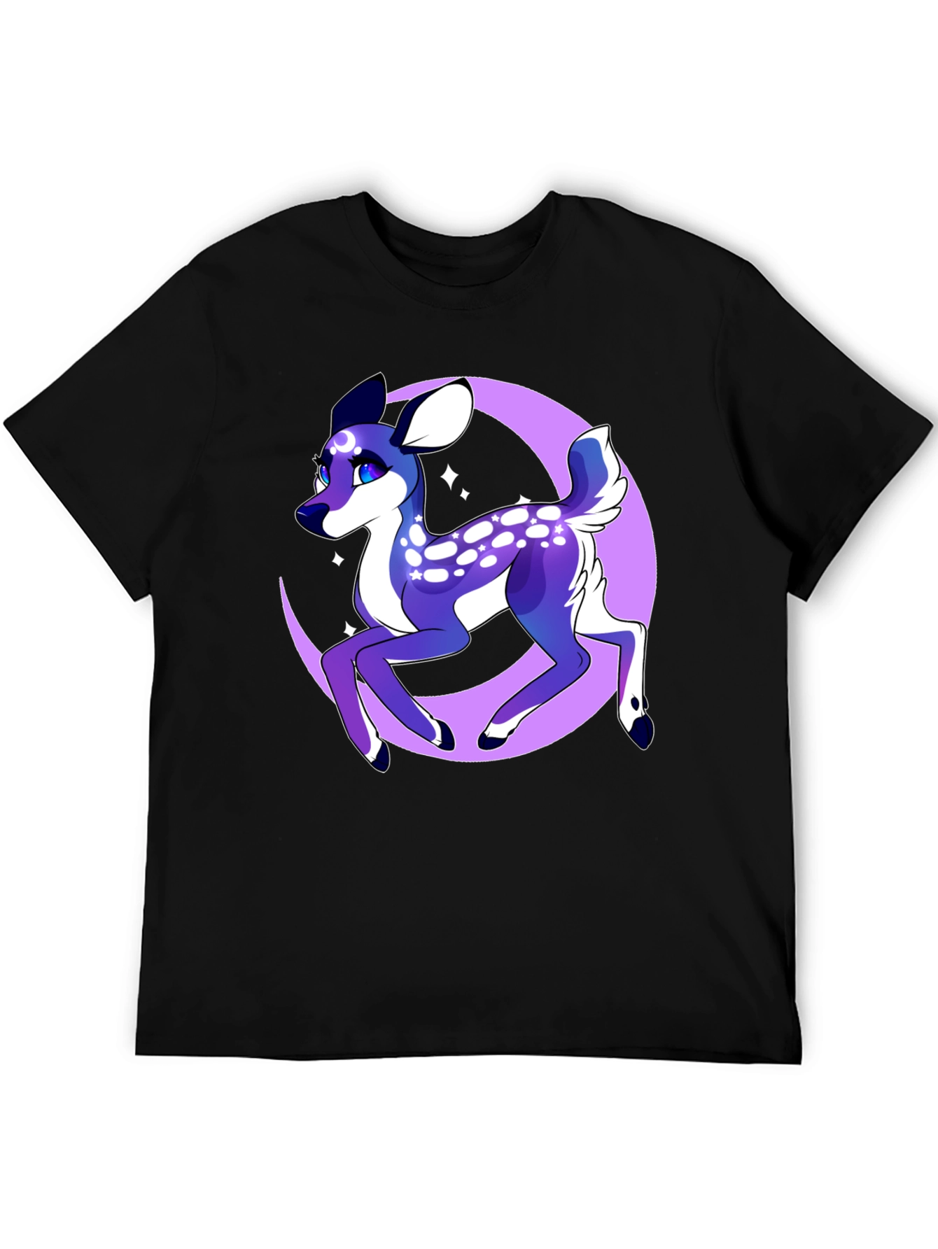 Mystical Deer Graphic Tee - Black Cotton Shirt