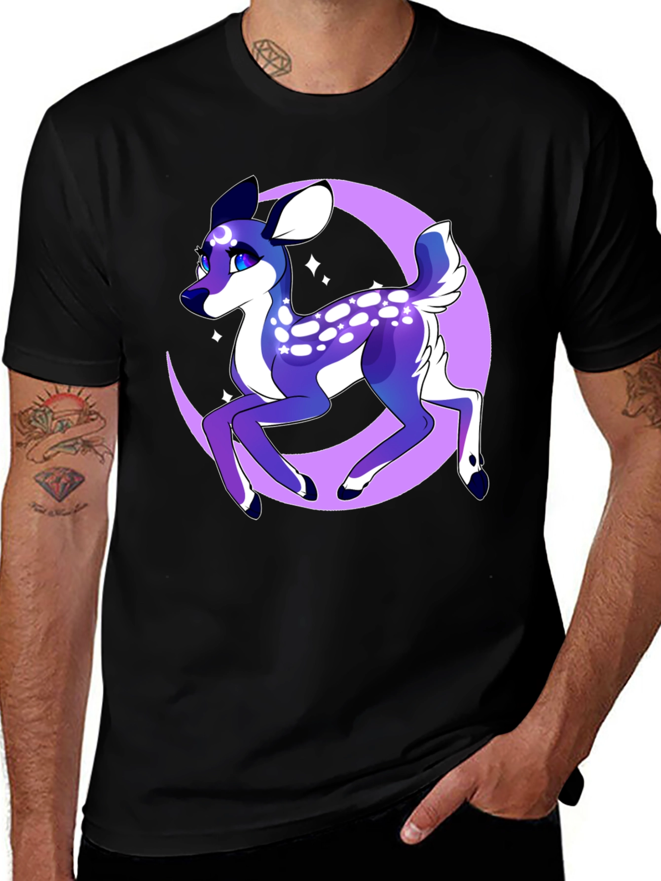 Mystical Deer Graphic Tee - Black Cotton Shirt