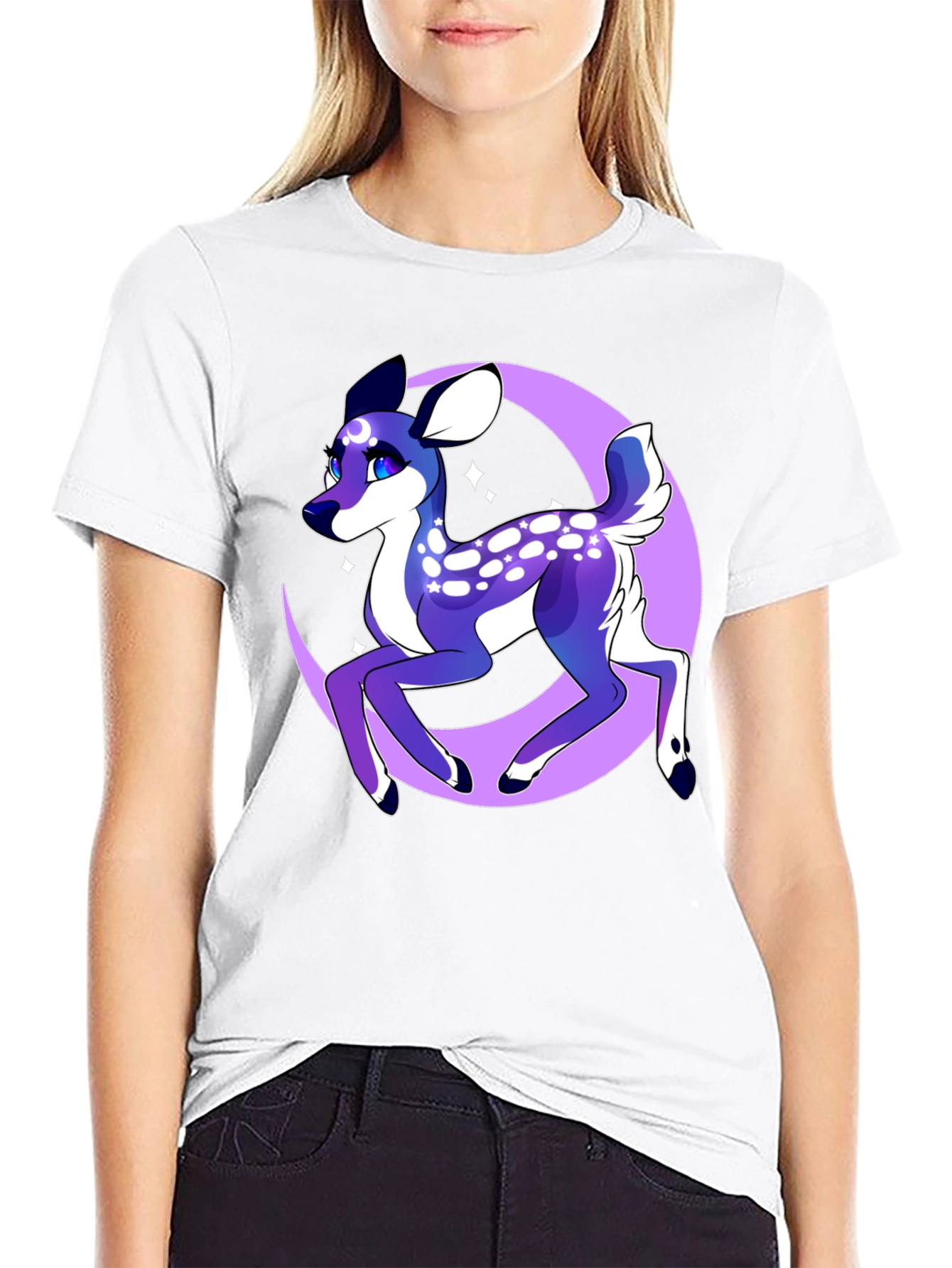 Mystical Deer Graphic Tee - Black Cotton Shirt