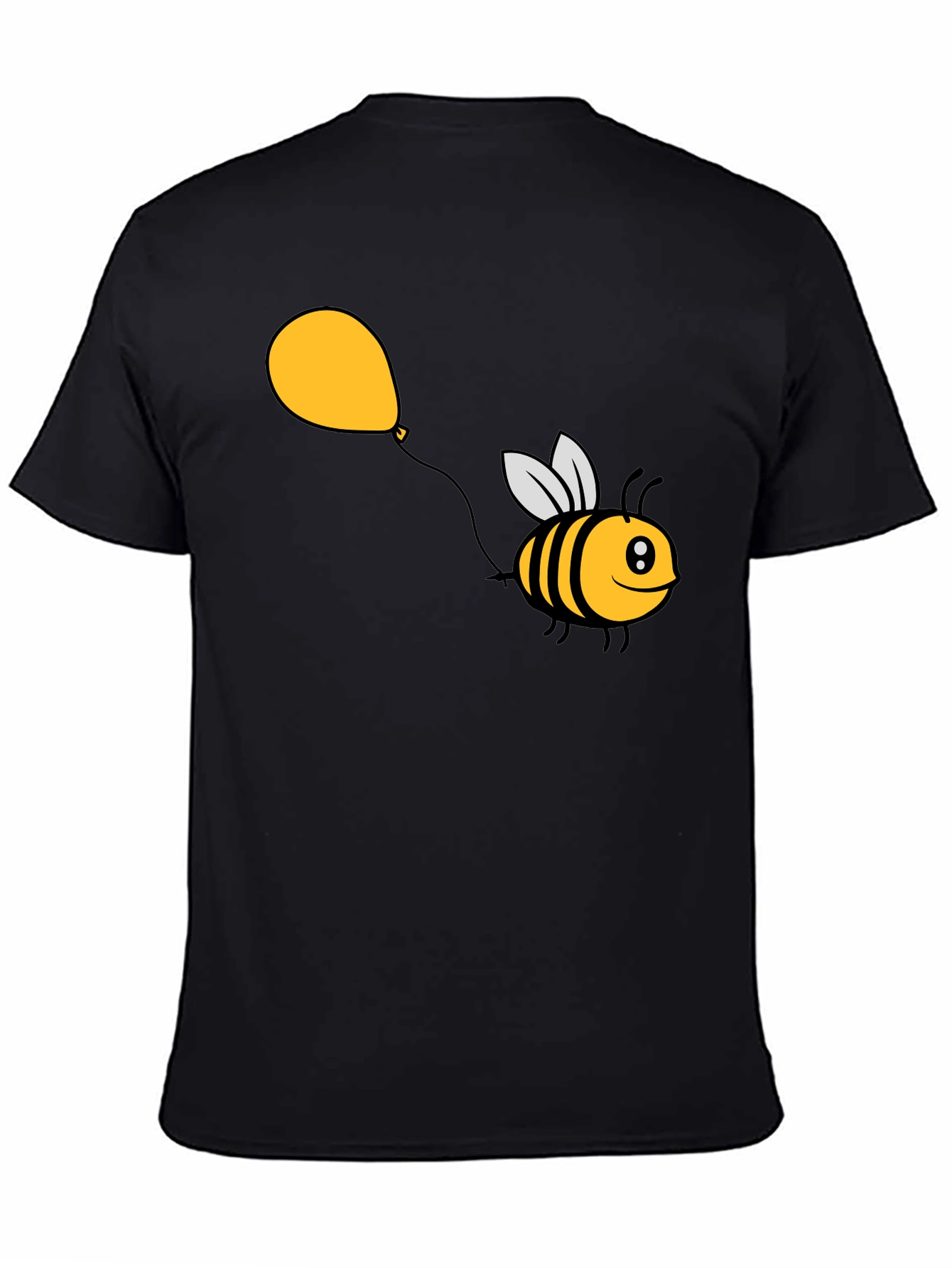 Cartoon Bee Balloon Black T-Shirt