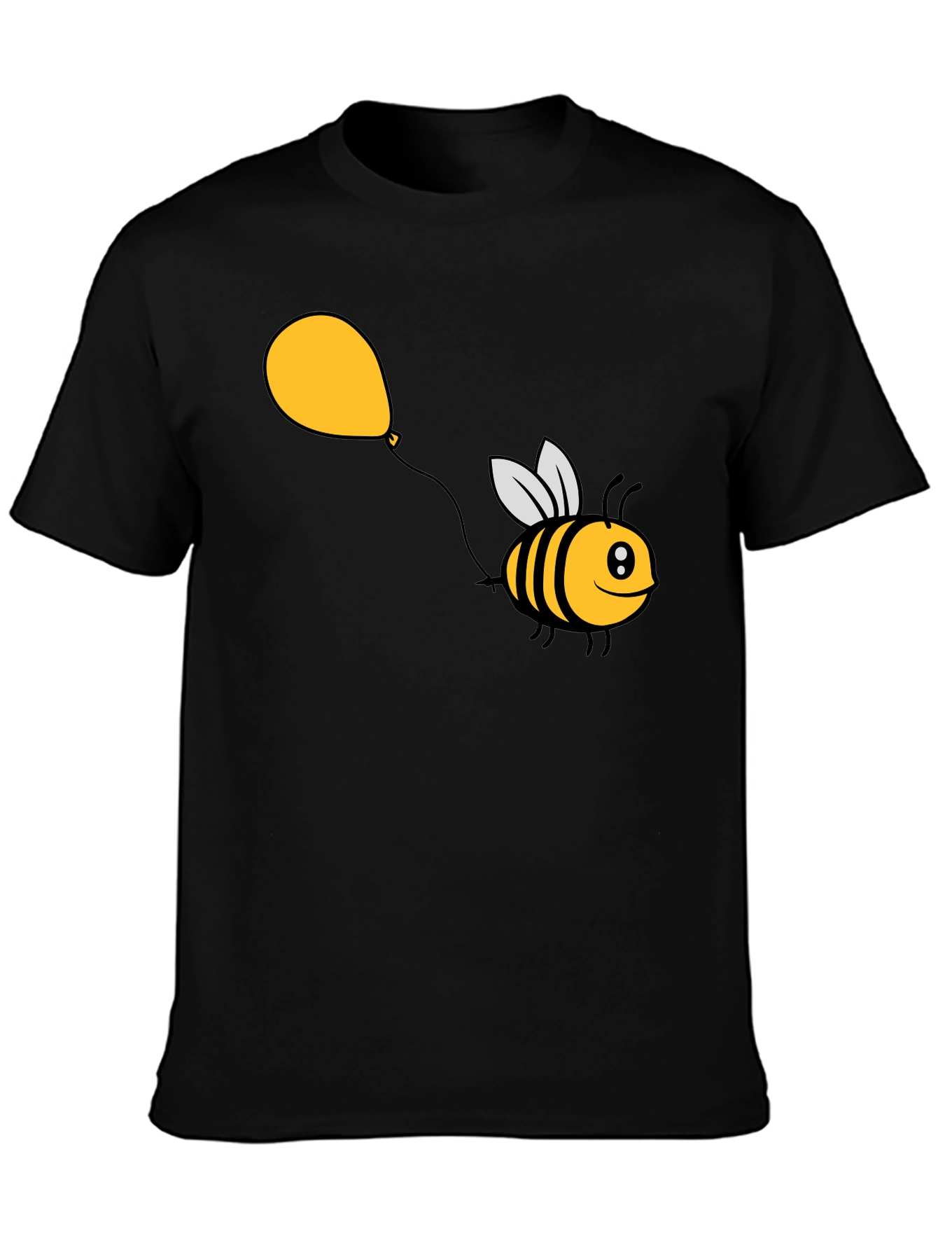 Cartoon Bee Balloon Black T-Shirt
