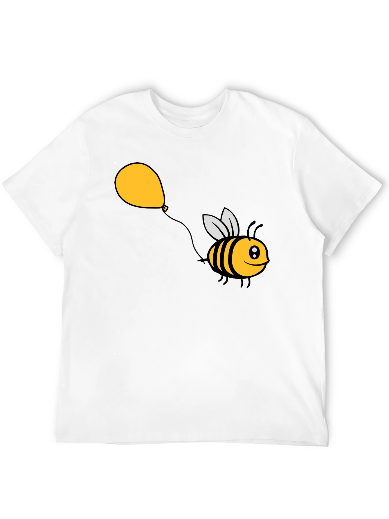 Cartoon Bee Balloon Black T-Shirt