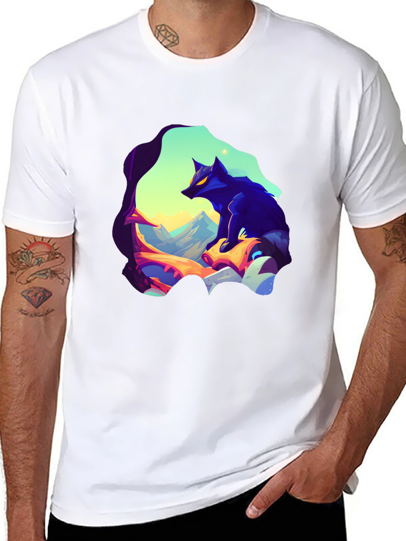 Wolf Graphic Tee - Stylish Mens Black T-Shirt