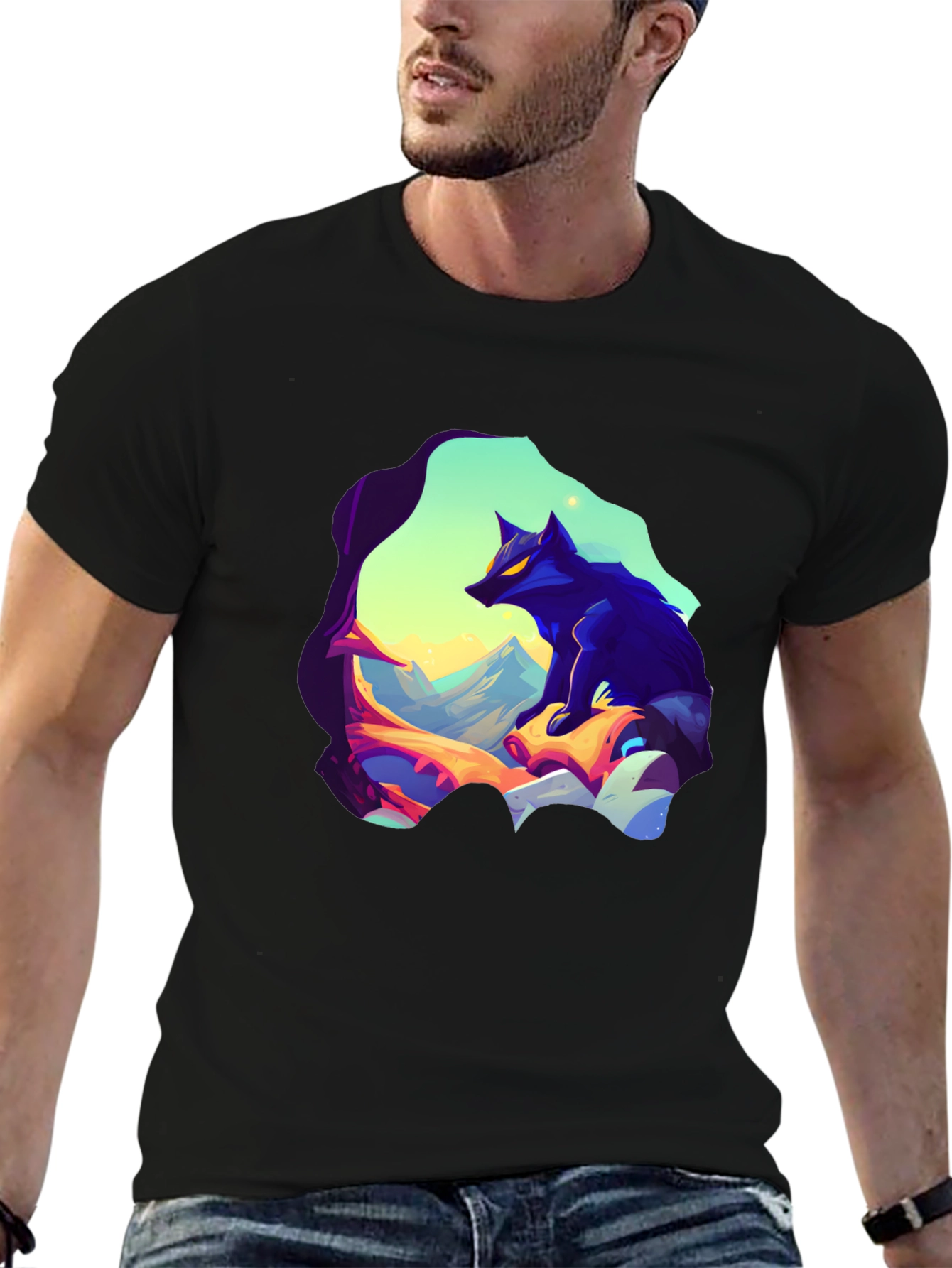 Wolf Graphic Tee - Stylish Mens Black T-Shirt