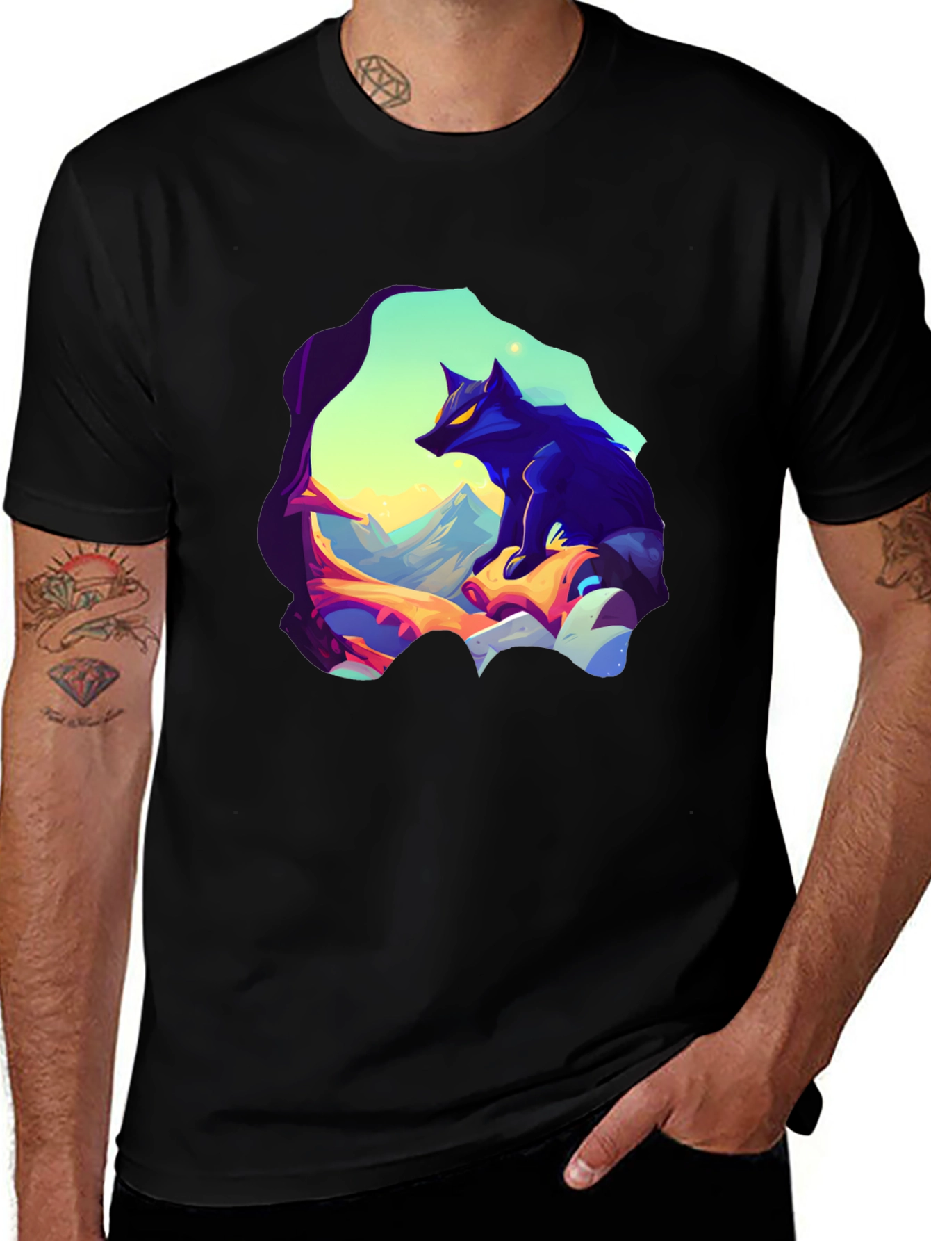 Wolf Graphic Tee - Stylish Mens Black T-Shirt
