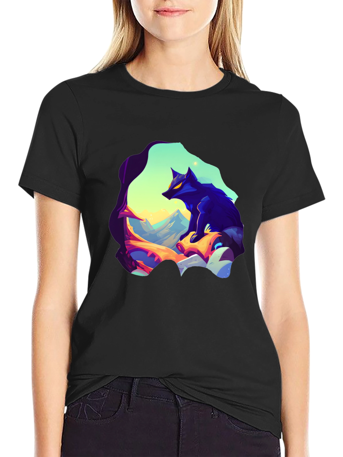 Wolf Graphic Tee - Stylish Mens Black T-Shirt