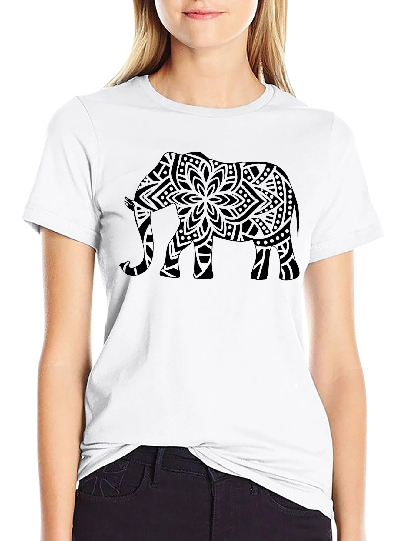 Elephant Mandala Graphic Black T-Shirt