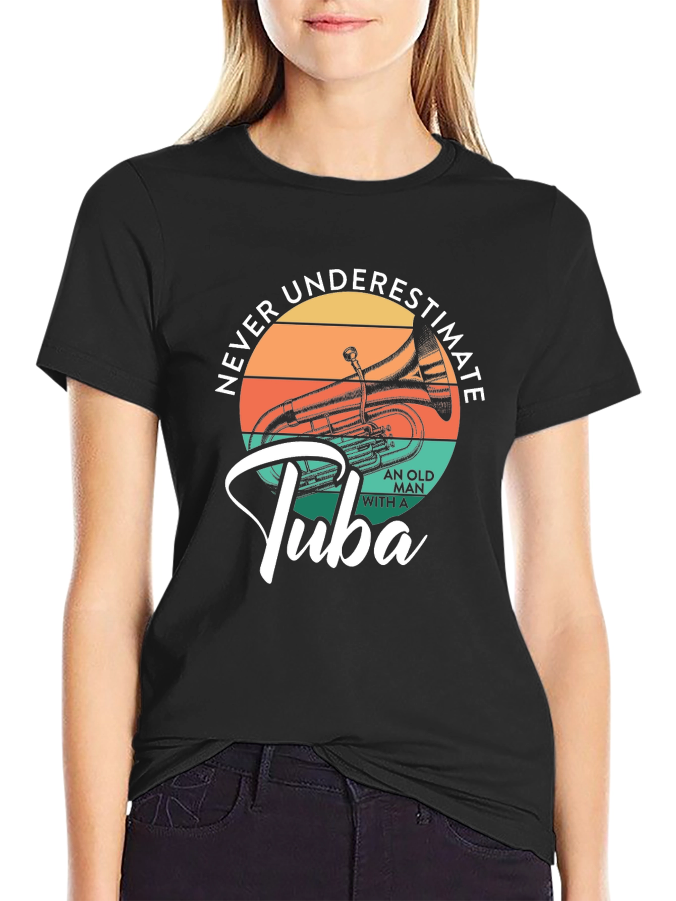 Never Underestimate Old Man With A Tuba Black T-Shirt