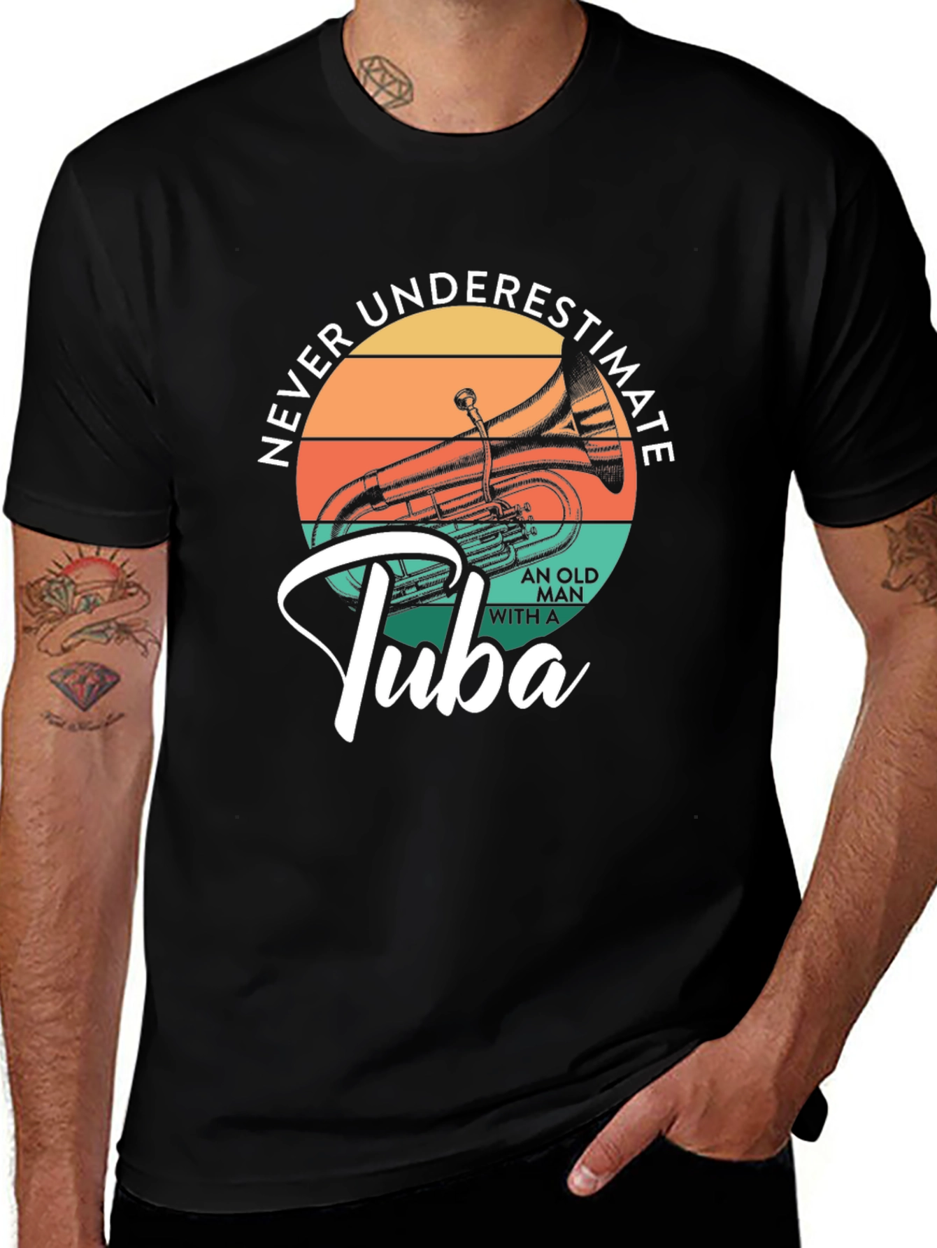 Never Underestimate Old Man With A Tuba Black T-Shirt