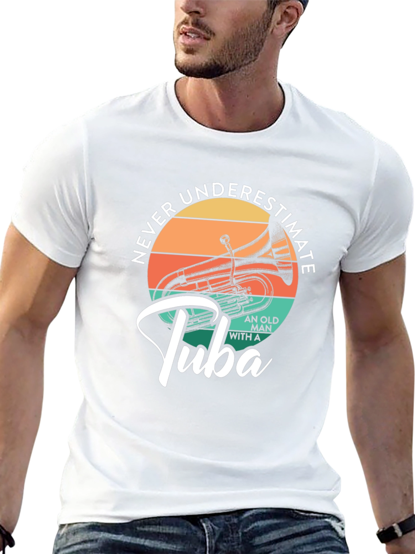 Never Underestimate Old Man With A Tuba Black T-Shirt