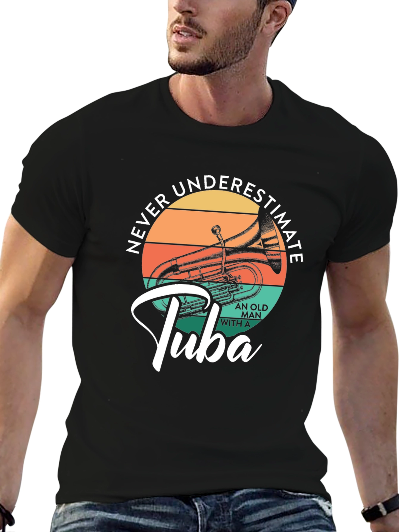 Never Underestimate Old Man With A Tuba Black T-Shirt