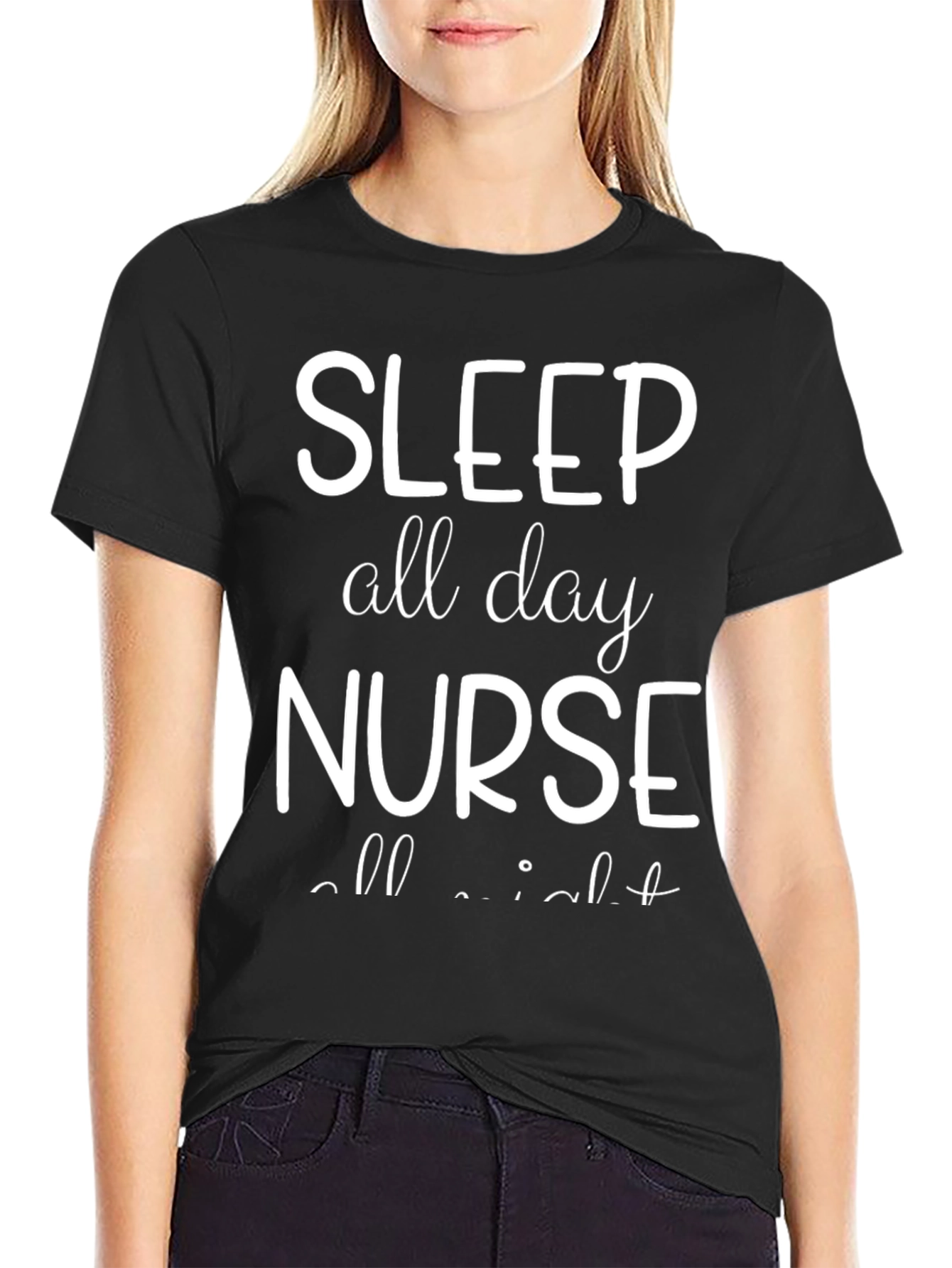 Sleep All Day Nurse All Night Black Tee