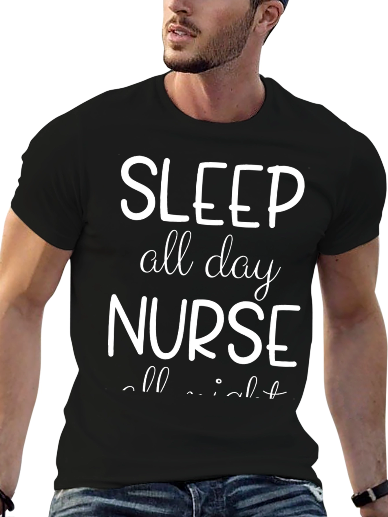 Sleep All Day Nurse All Night Black Tee