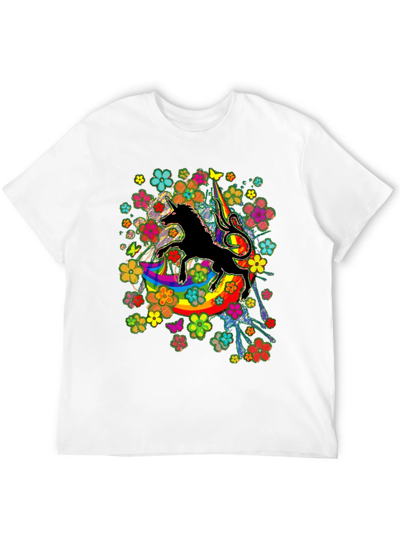 Unicorn Rainbow Floral Graphic T-Shirt