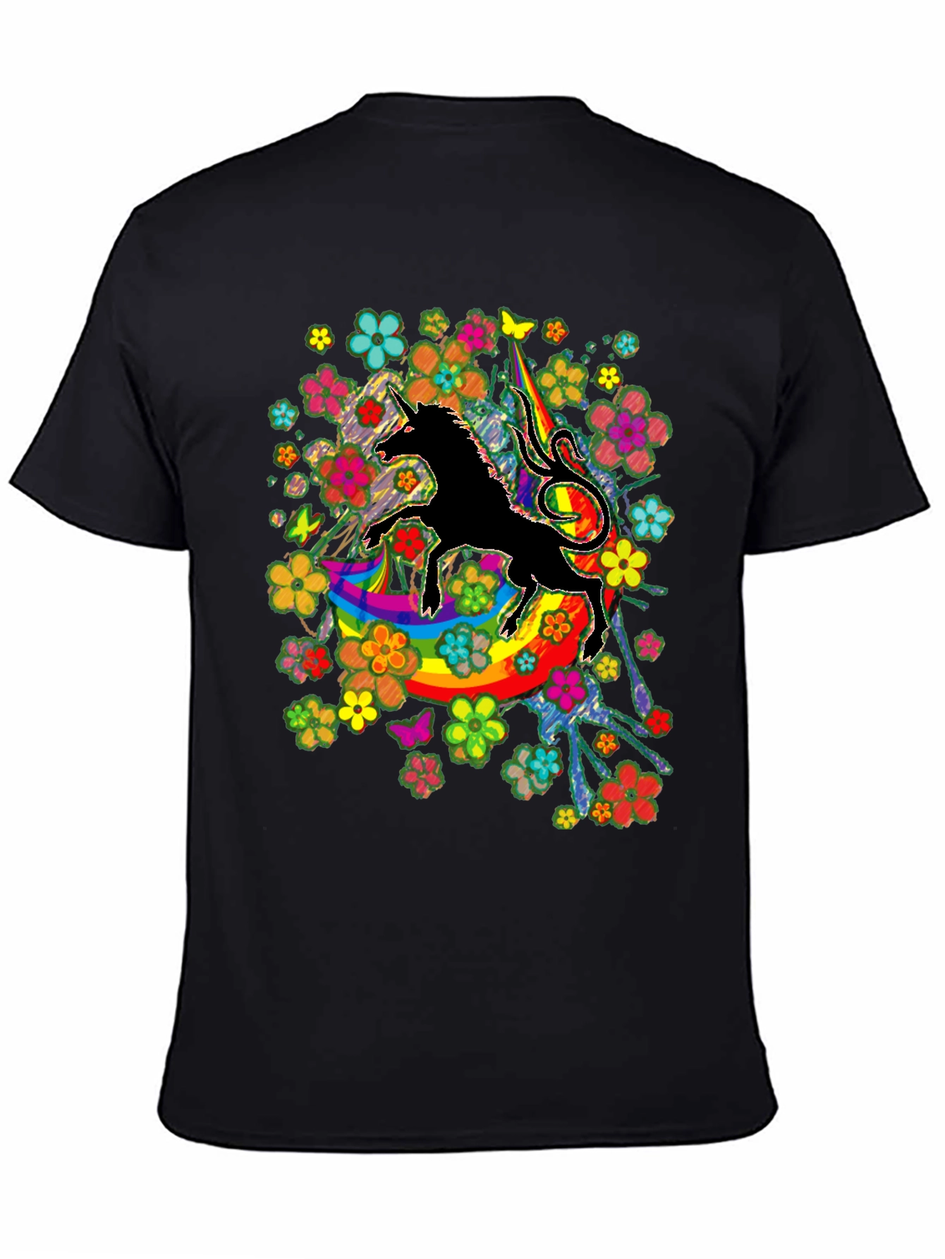 Unicorn Rainbow Floral Graphic T-Shirt