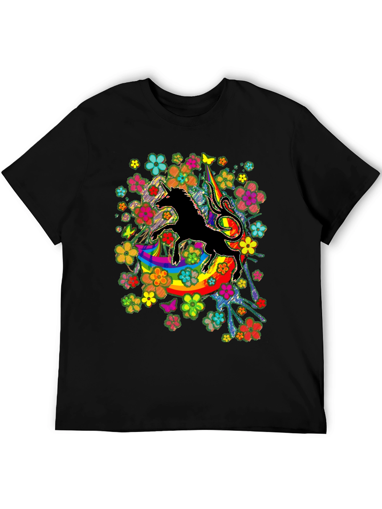 Unicorn Rainbow Floral Graphic T-Shirt